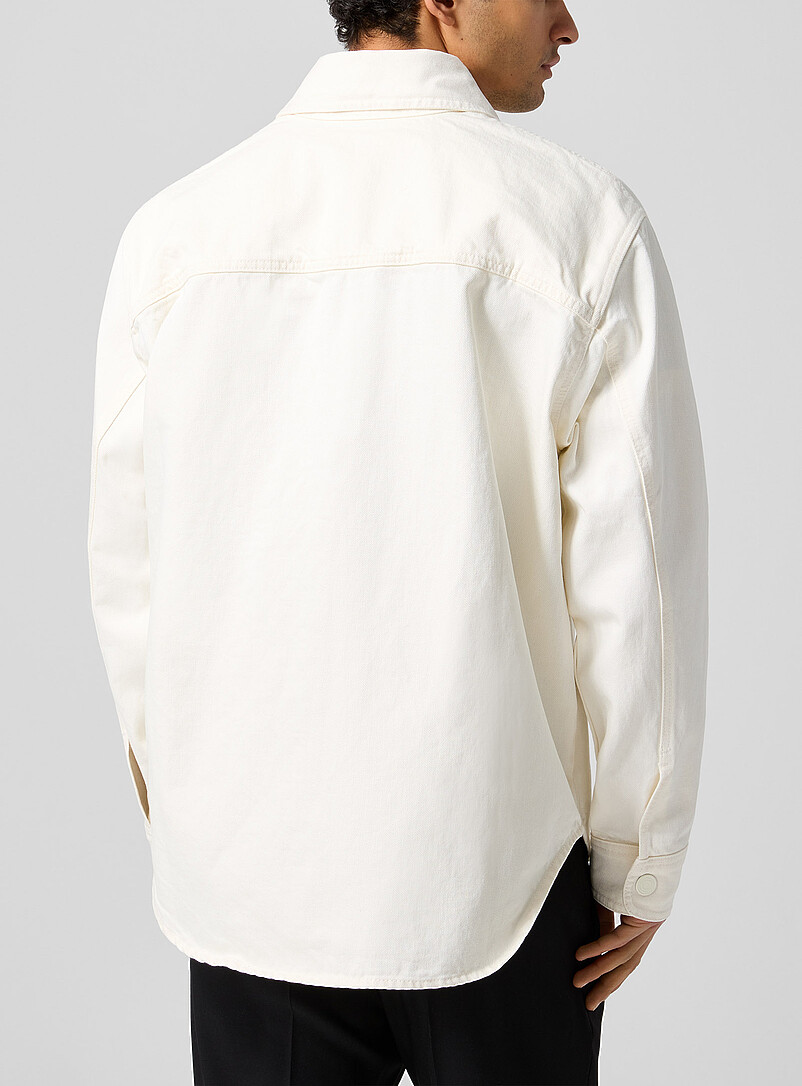 Crocheted logo ivory denim overshirt product image 3