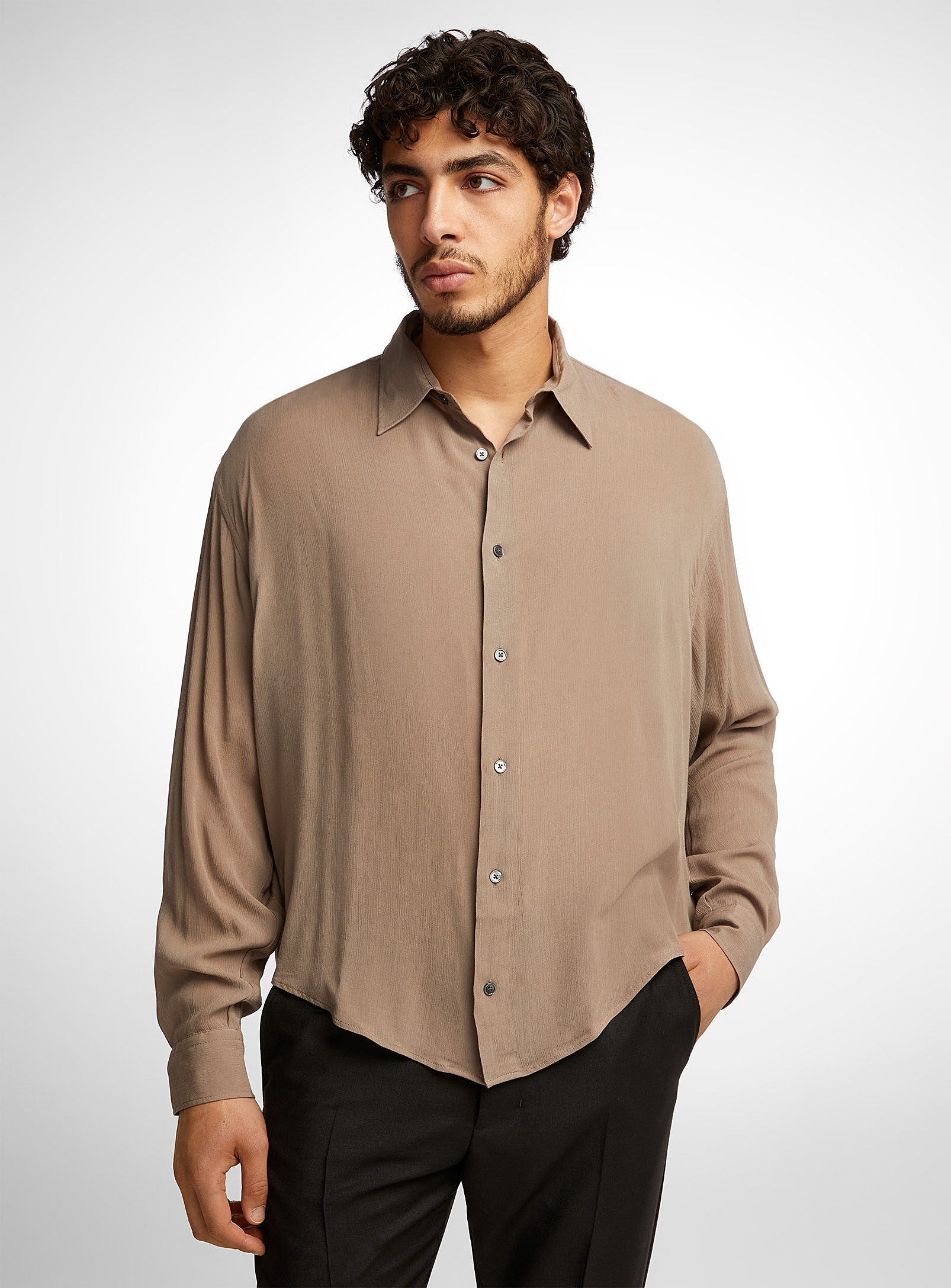 Ami Alexandre Mattiussi Pleated Flowy Shirt In Taupe