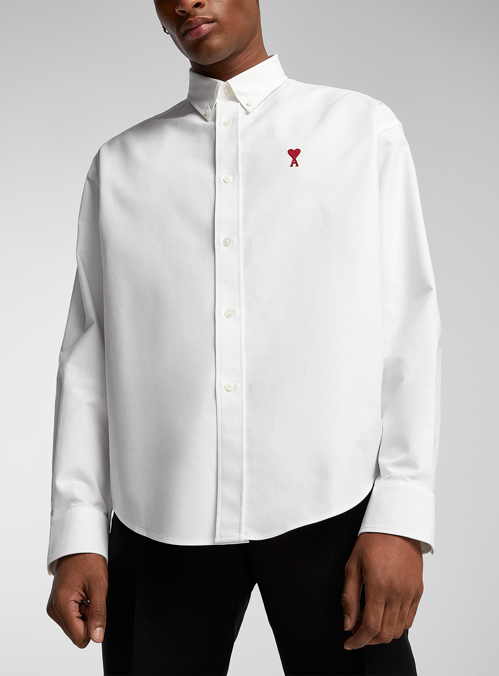 Ami Alexandre Mattiussi Button-down Collar Logo-embroidered Cotton Oxford Shirt In White
