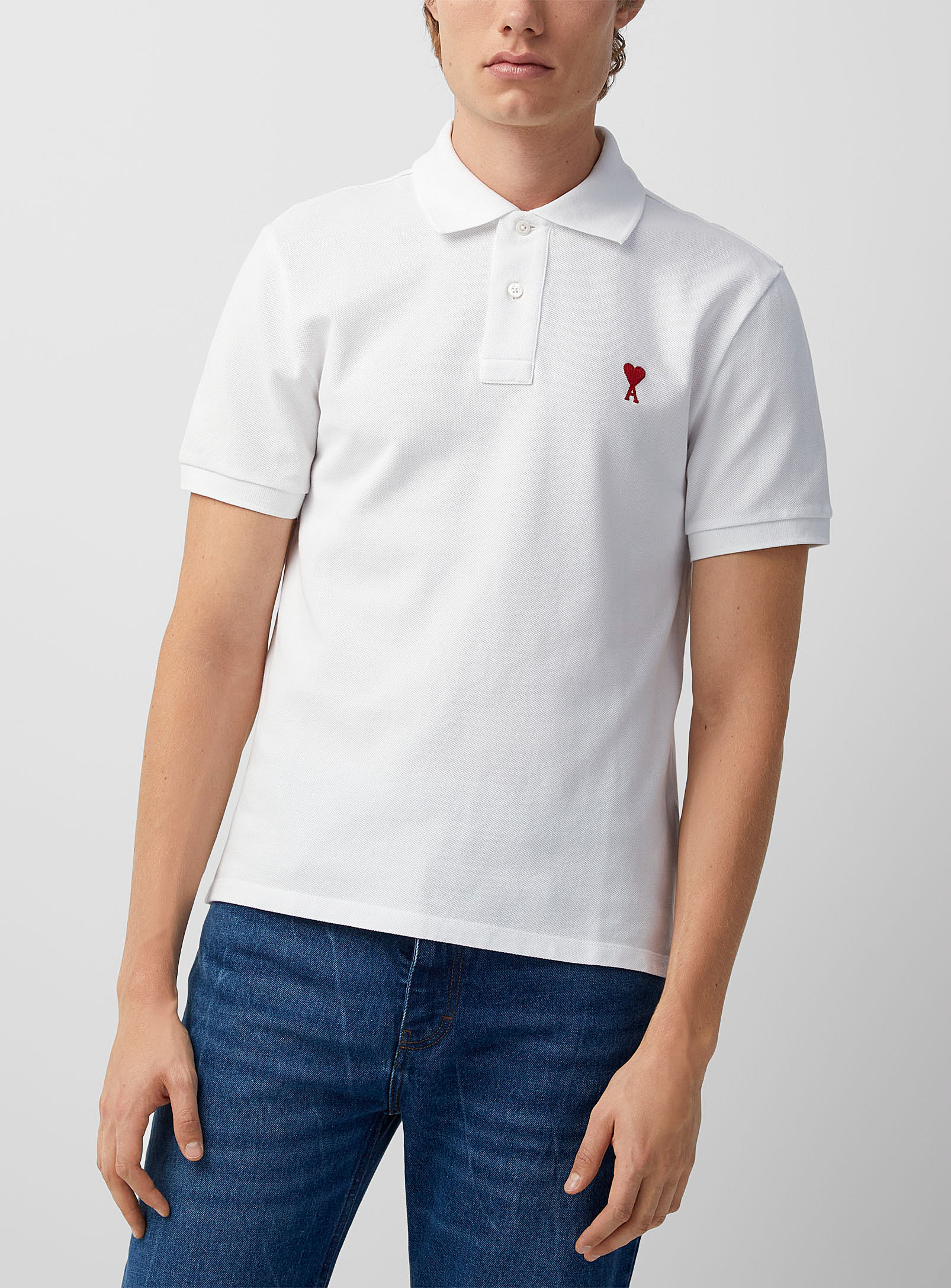 Ami - Men's de Coeur embroidered mini-logo Polo Shirt