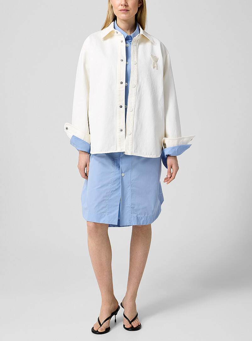 Crocheted Logo Ivory Denim Overshirt