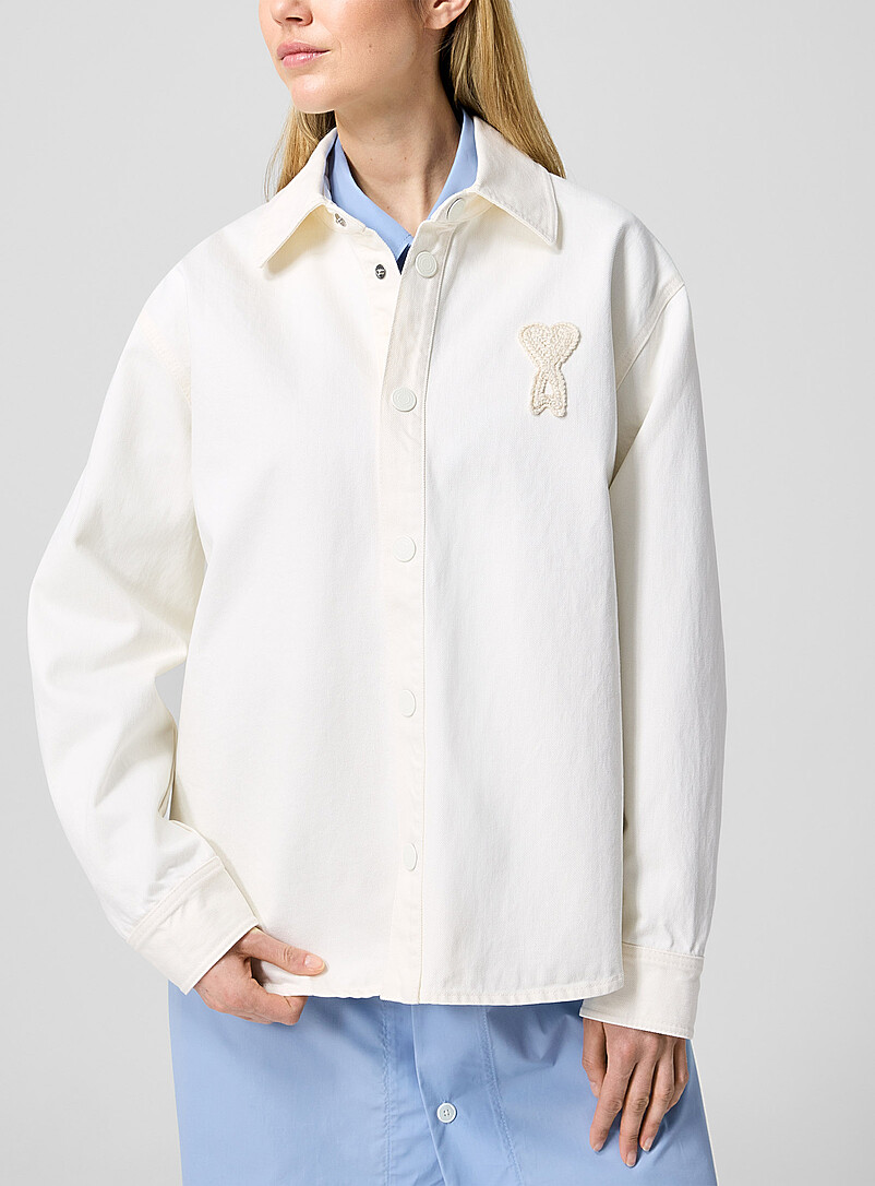 Crocheted logo ivory denim overshirt product image 2