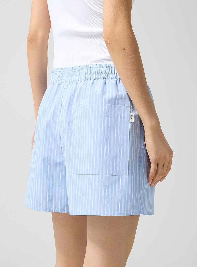 Striped blue poplin short product image 3