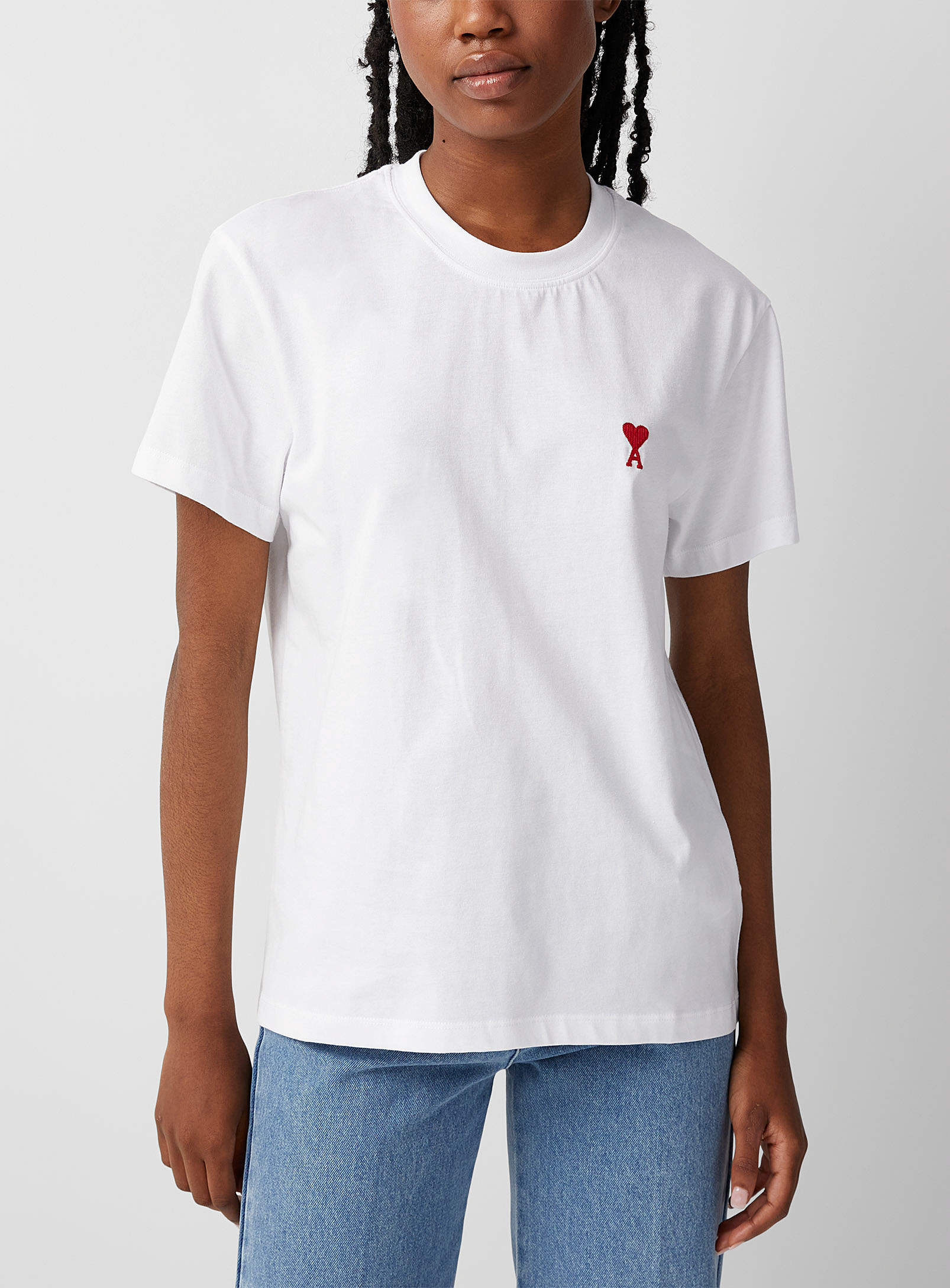 Shop Ami Alexandre Mattiussi Ami De Coeur Embroidered Logo T-shirt In White