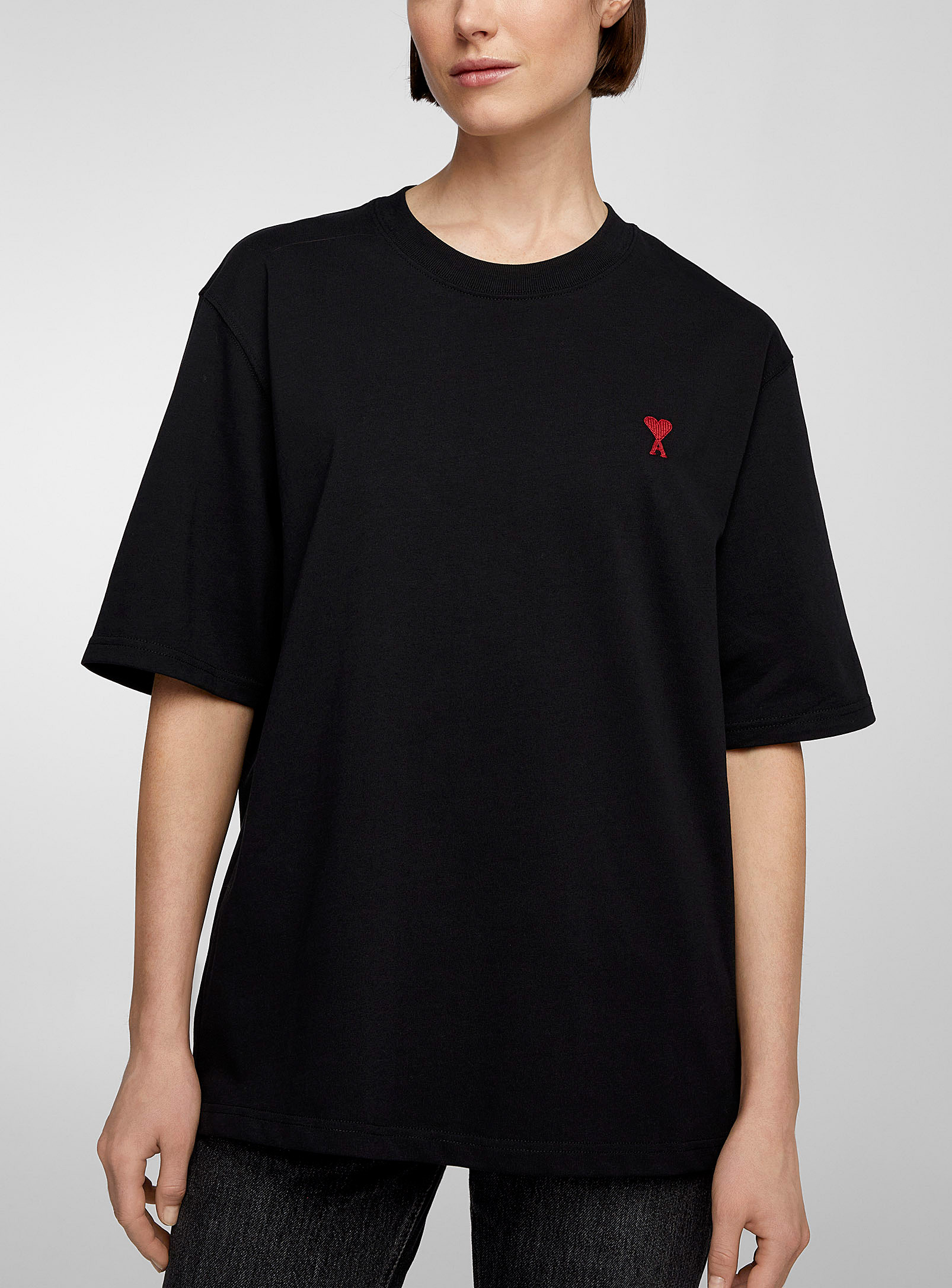 Shop Ami Alexandre Mattiussi Ami De Coeur Embroidered Logo T-shirt Boxy Fit In Black
