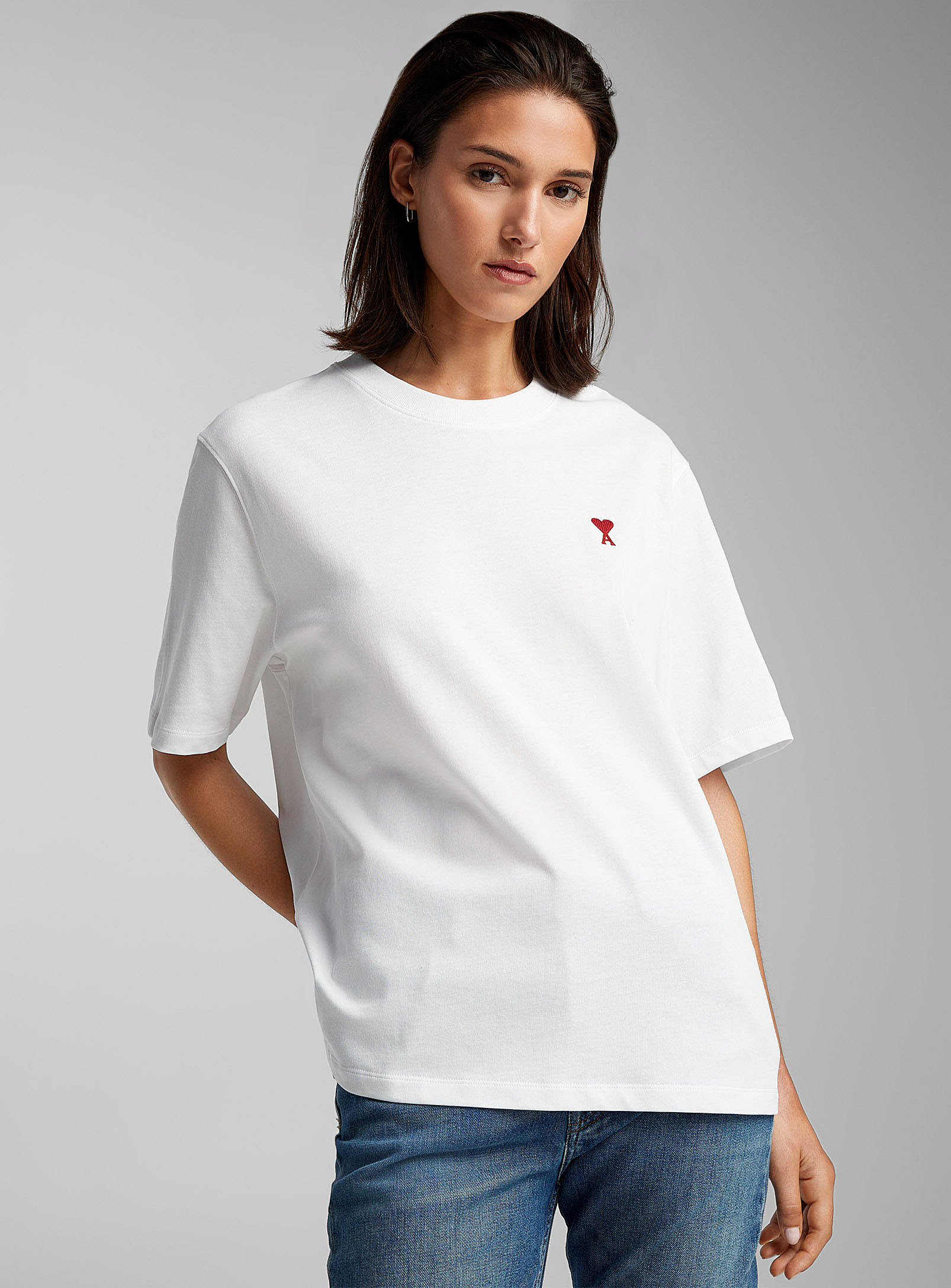 Shop Ami Alexandre Mattiussi Ami De Coeur Embroidered Logo T-shirt Boxy Fit In White