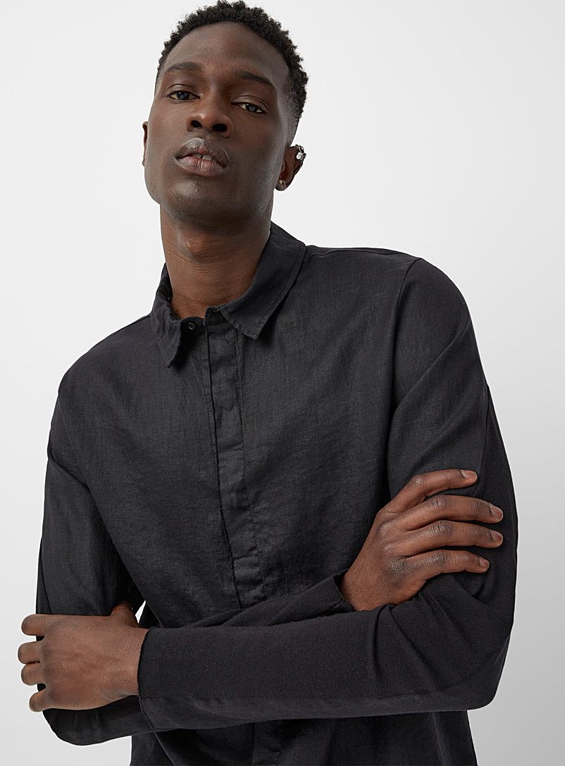 Thom/krom Black Linen-like monochrome shirt for men