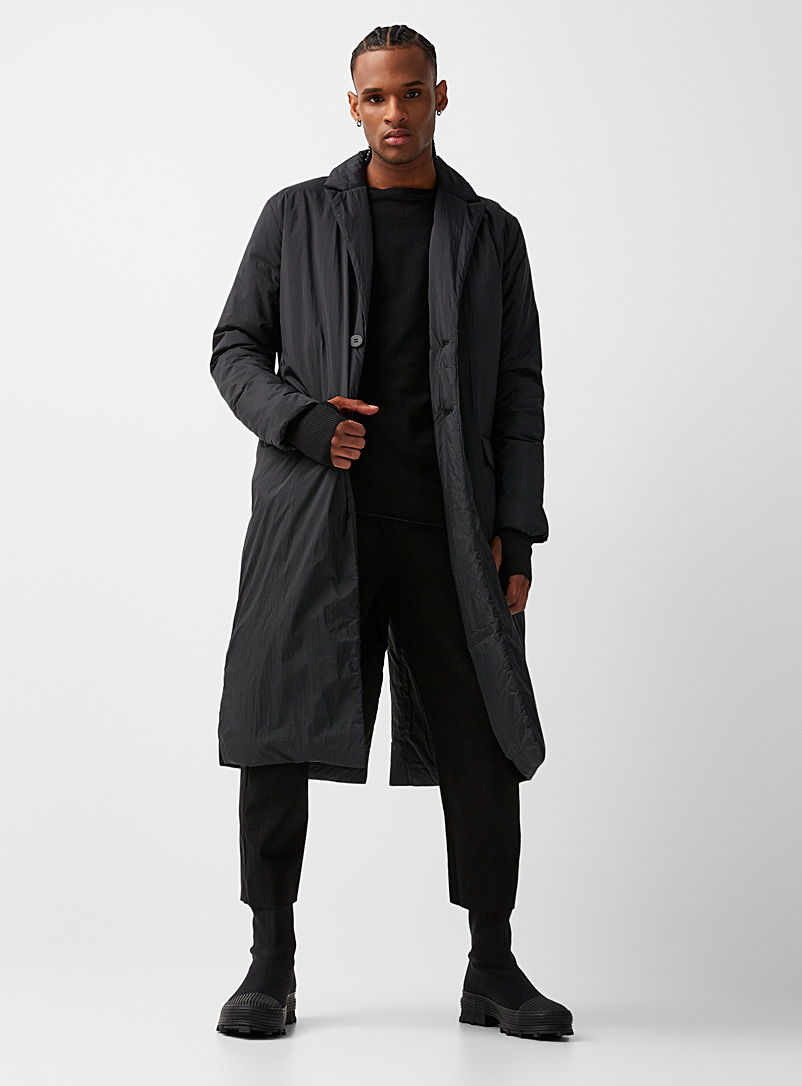 Thom/krom Black Packable long trench coat for men