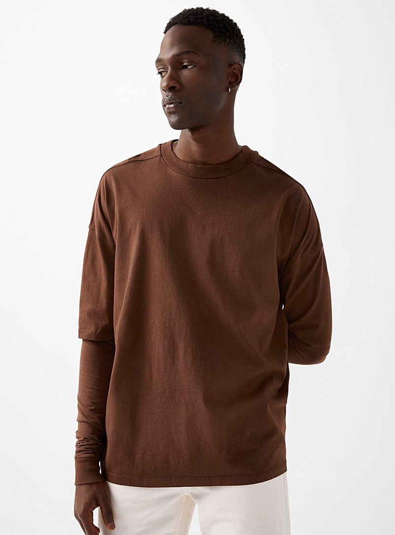 Thom/krom: Le t-shirt ample manches superposées Brun pour homme