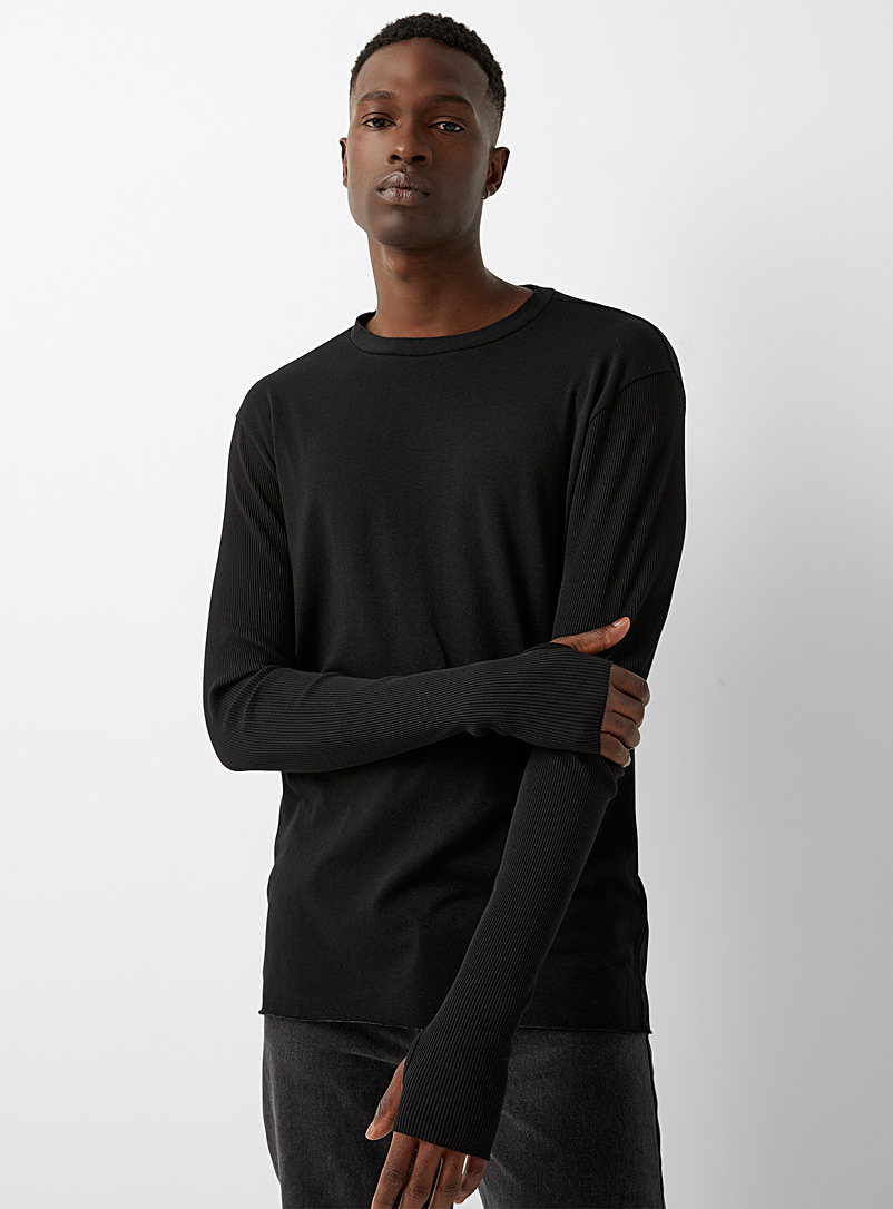 Thom/krom: Le t-shirt manches côtelées Noir pour homme