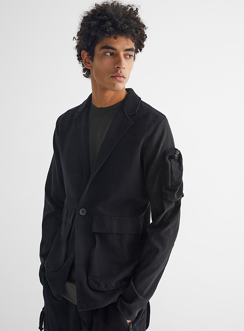 Thom/krom Black Mixed-media cargo jacket Semi-slim fit for men