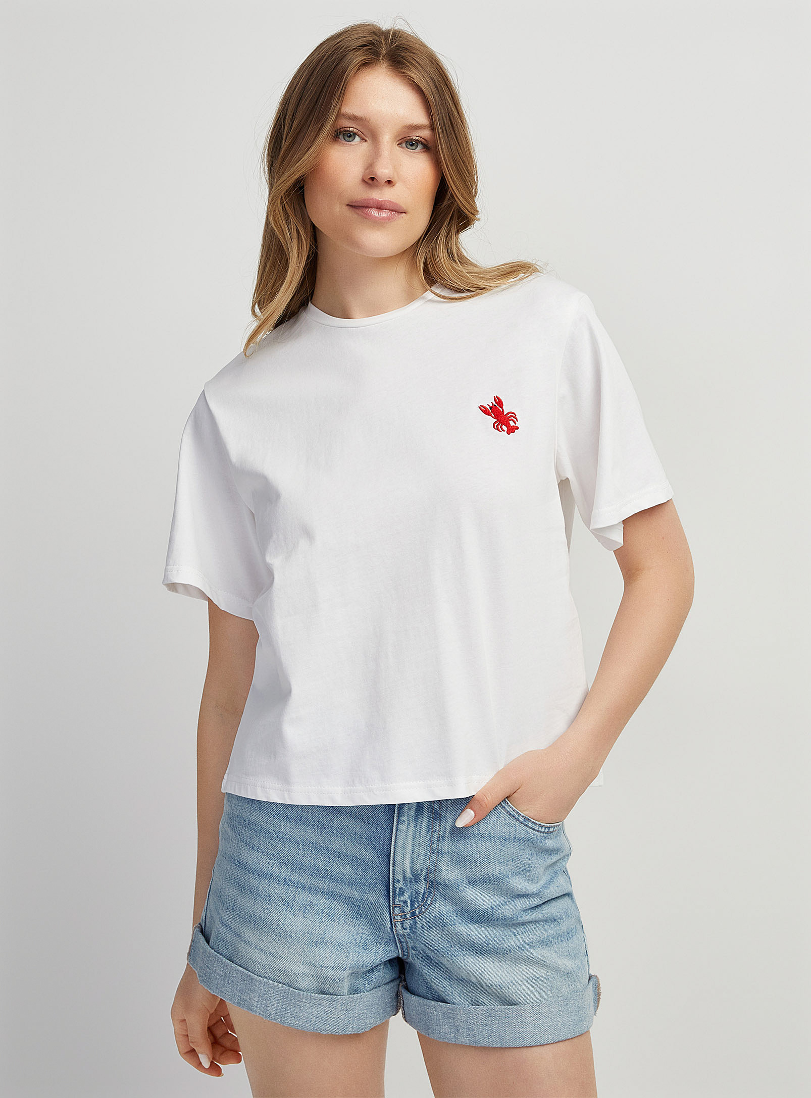 Icone Embroidered Lobster Boxy-fit T-shirt In White