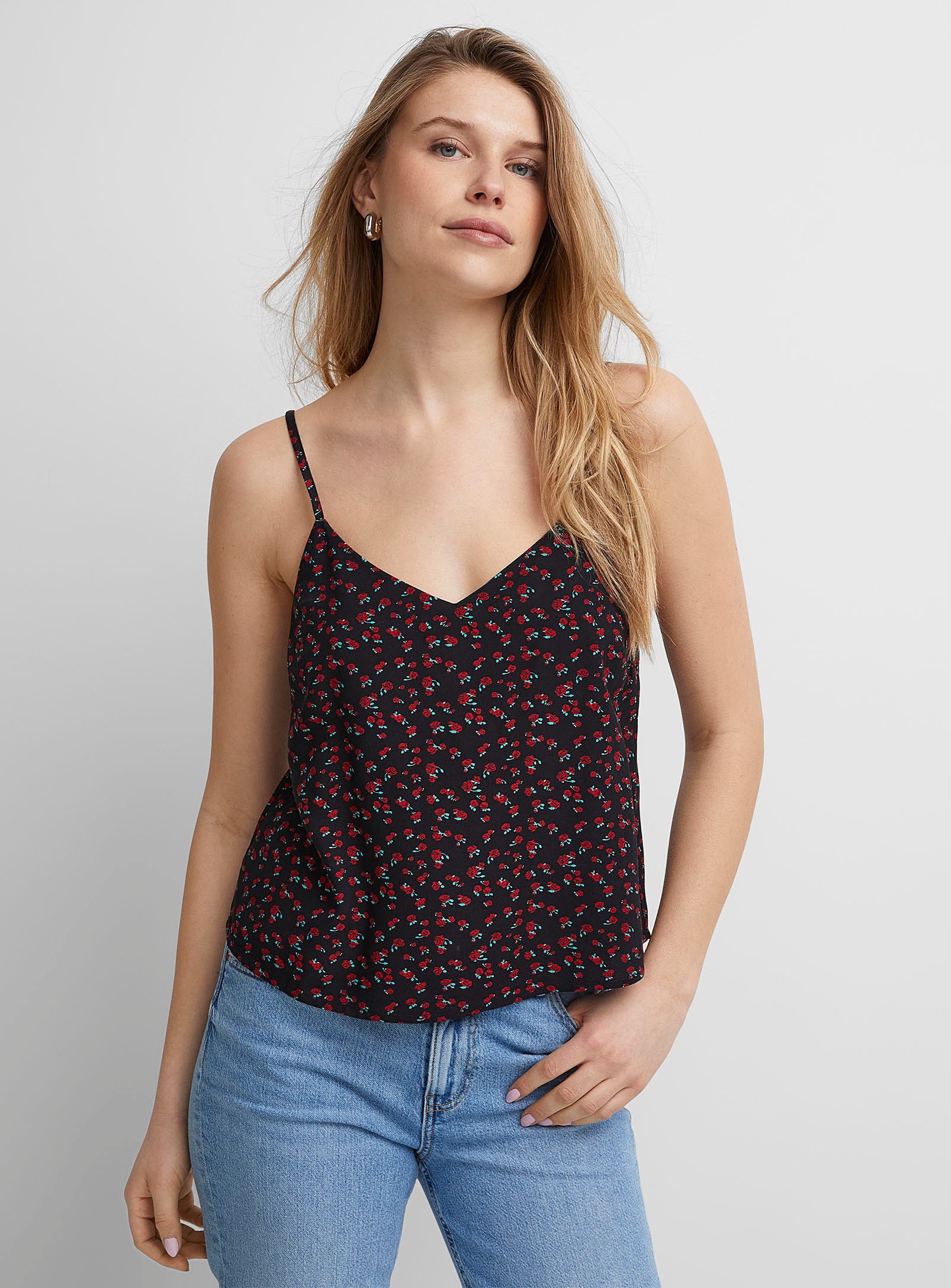 Icone Thin Straps Cropped Cami In Patterned Red