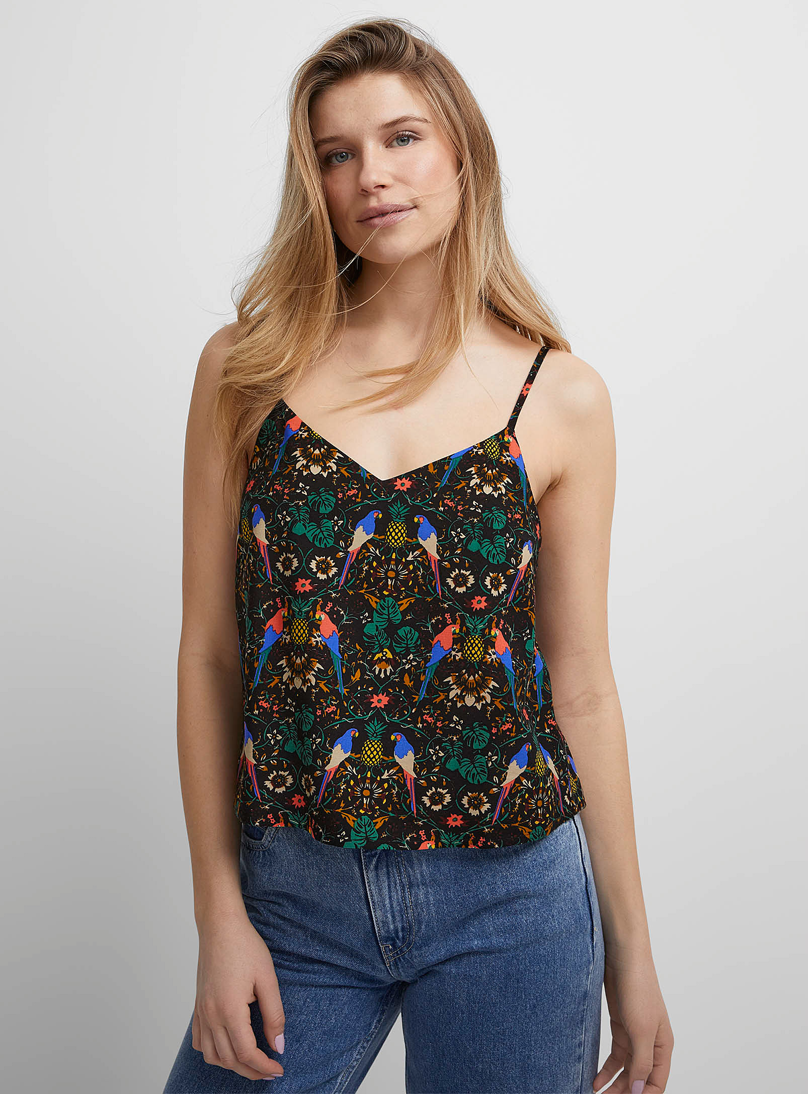 Icone Thin Straps Cropped Cami In Patterned Black