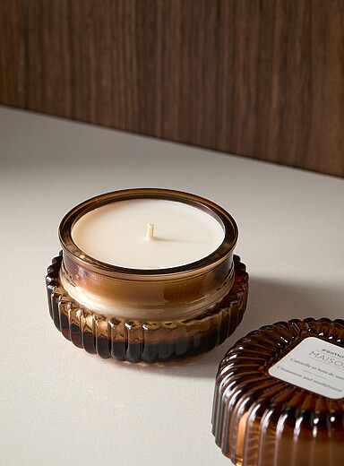 Cinnamon and sandalwood scented candle