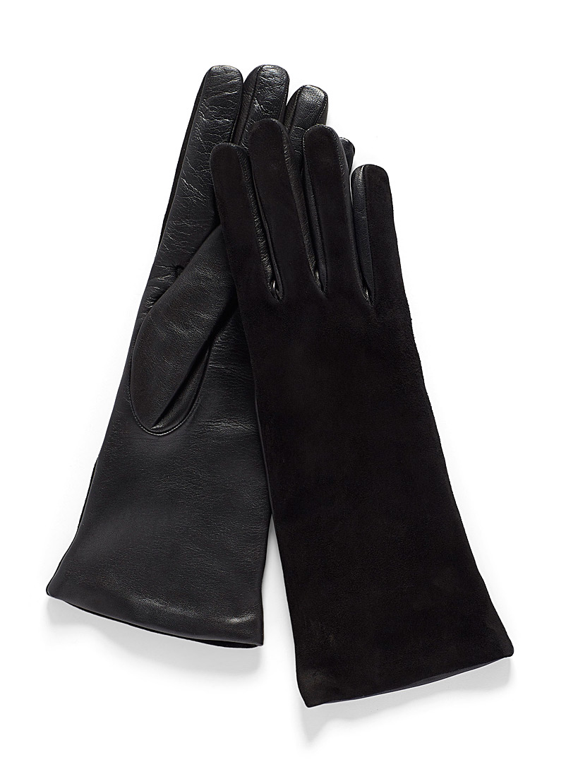 Simons Black Suede and leather gloves for women
