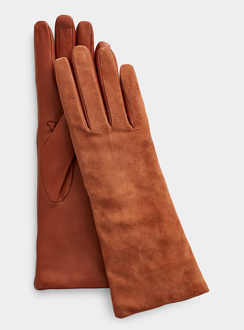 Simons Medium Brown Suede and leather gloves for women