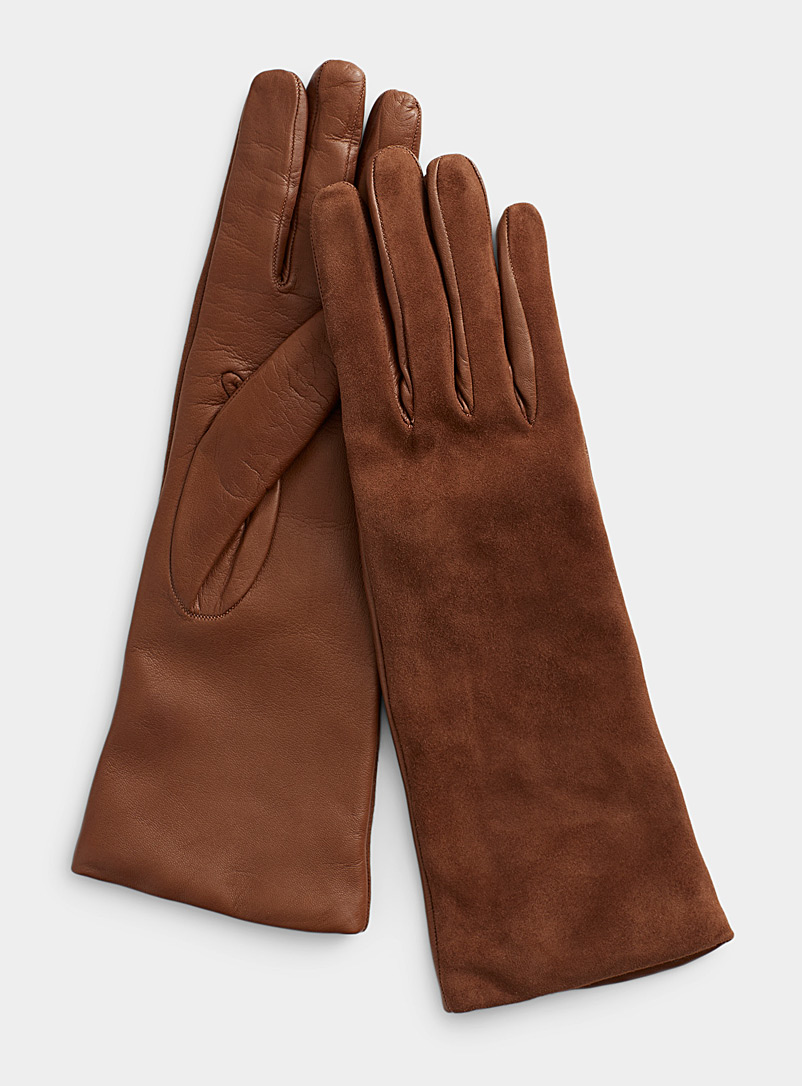 Simons Fawn Suede and leather gloves for women