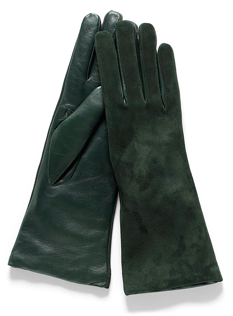 Simons Green Suede and leather gloves for women