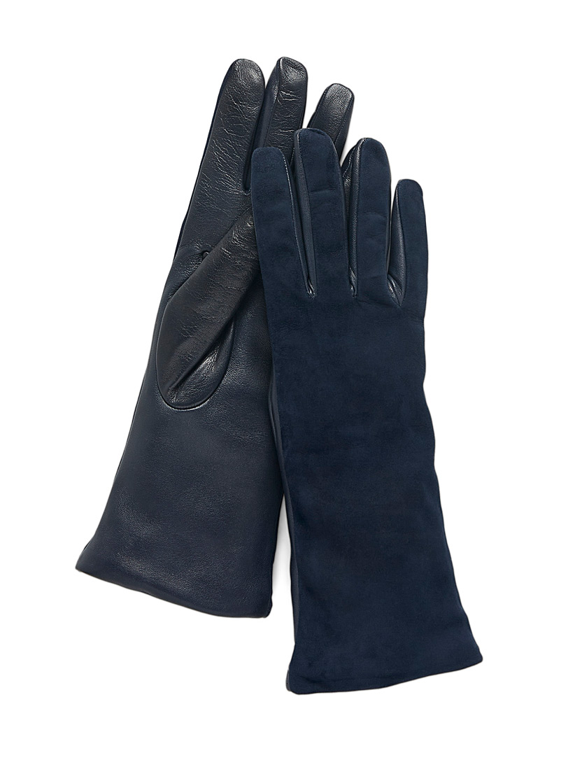 Simons Marine Blue Suede and leather gloves for women