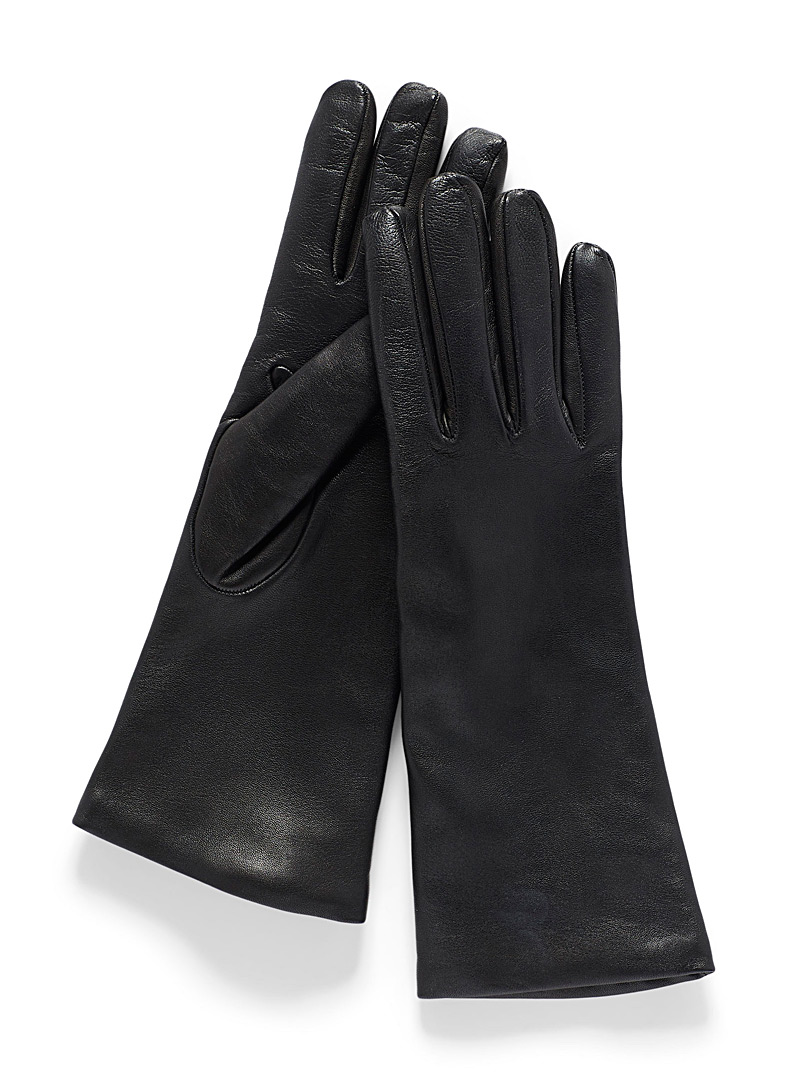 Simons Black Essential supple leather gloves for women