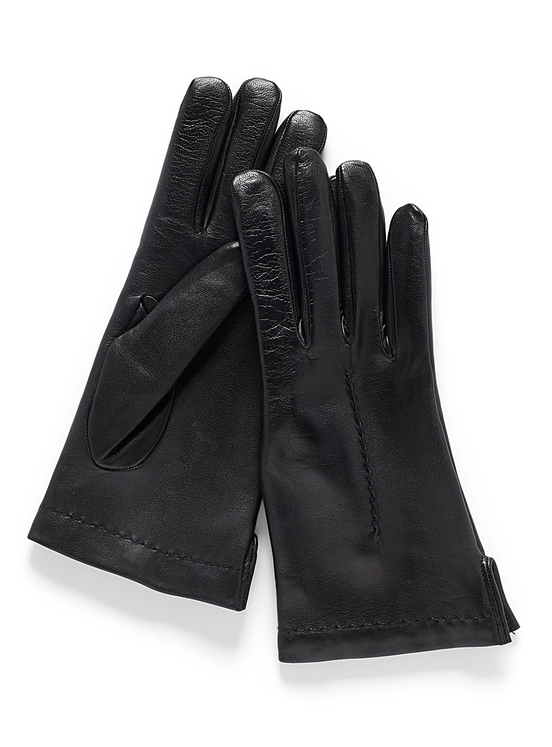 Simons Black Seamed leather gloves for women