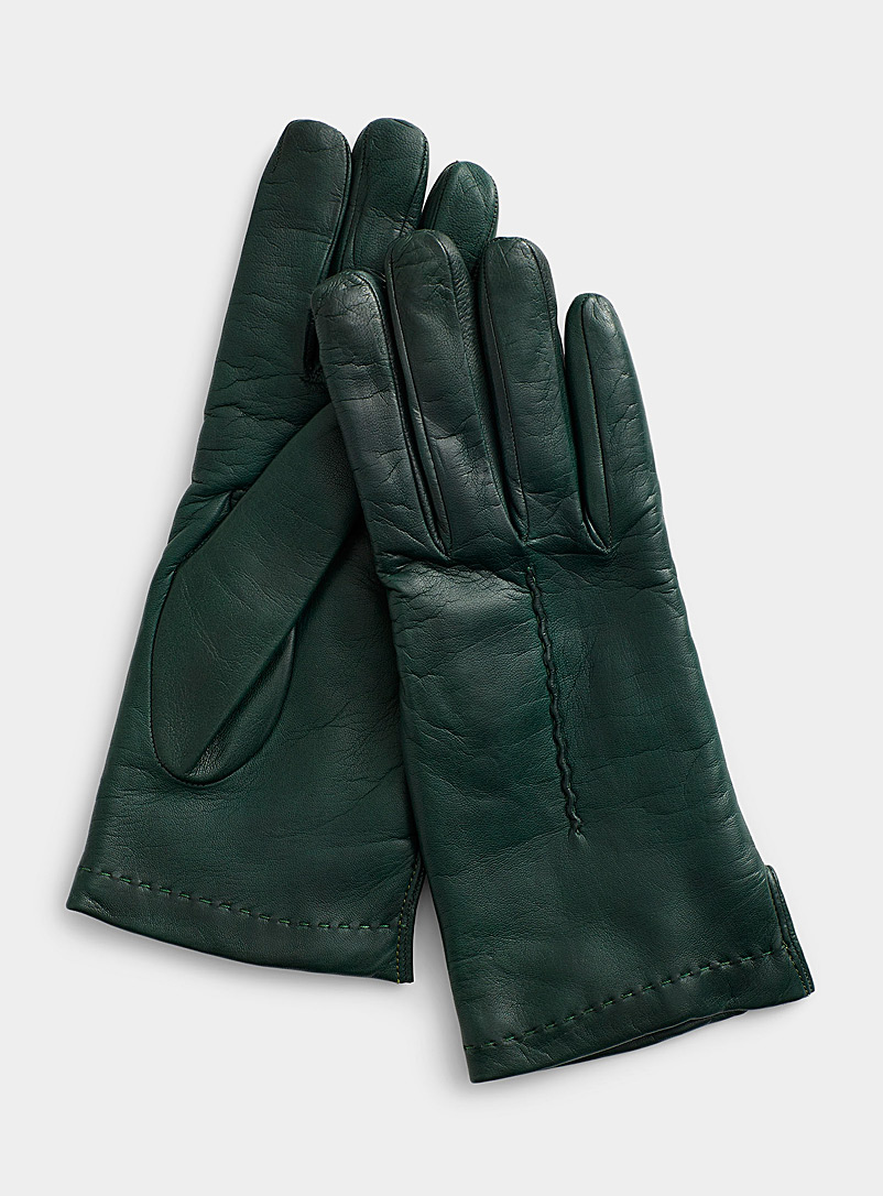 Simons Green Seamed leather gloves for women