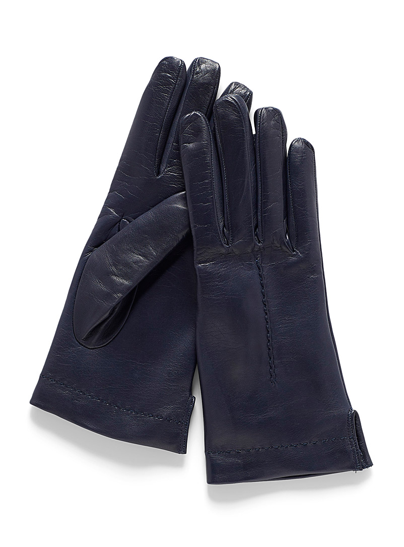 Simons Marine Blue Seamed leather gloves for women