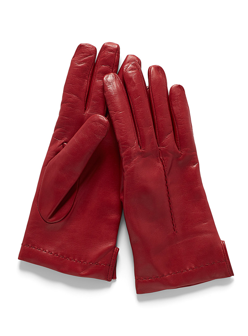 Simons: Le gant cuir nervure Rouge pour femme
