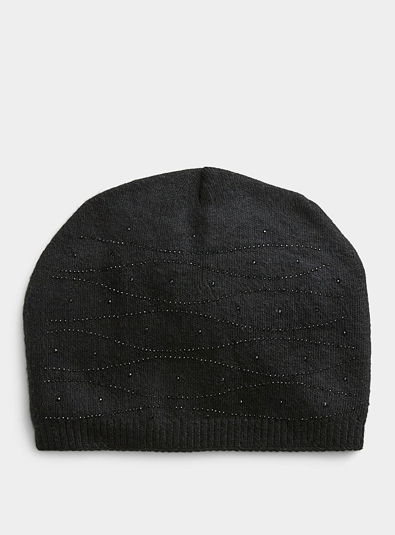 Simons Black Shimmery crystal slouchy tuque for women