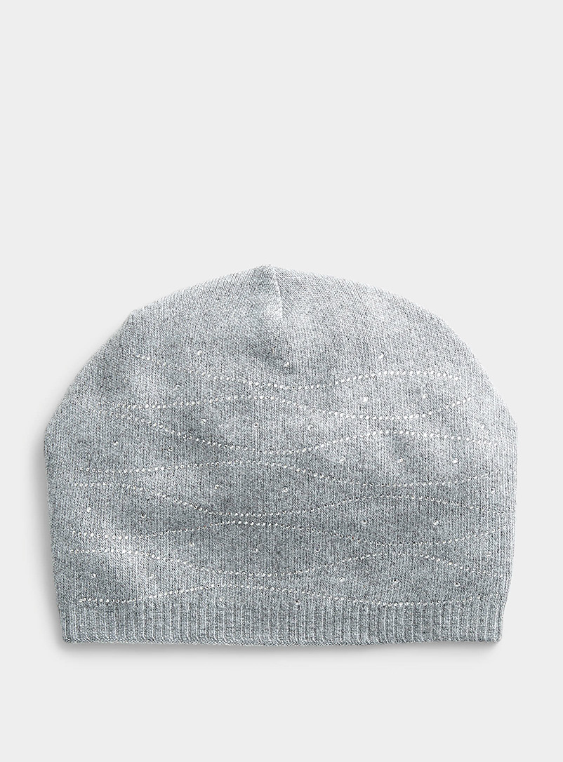 Simons Silver Shimmery crystal slouchy tuque for women