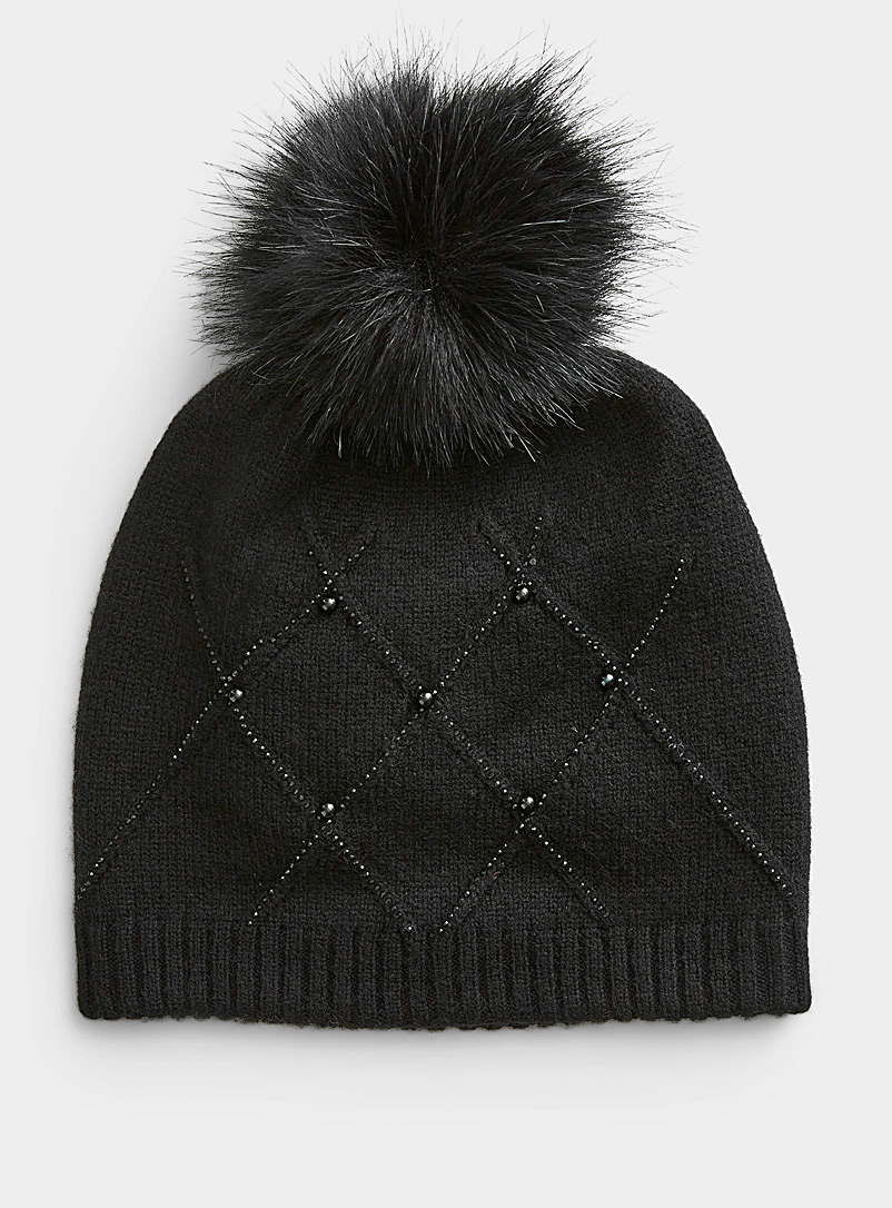 Mitchie's Black Shimmery diamond and pearl tuque for women