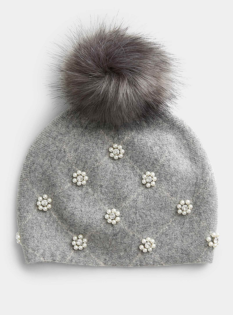 Mitchie's Silver Pearly detail pompom tuque for women