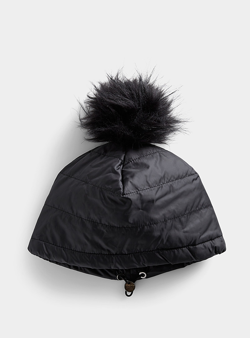Simons Black Quilted pompom tuque for women