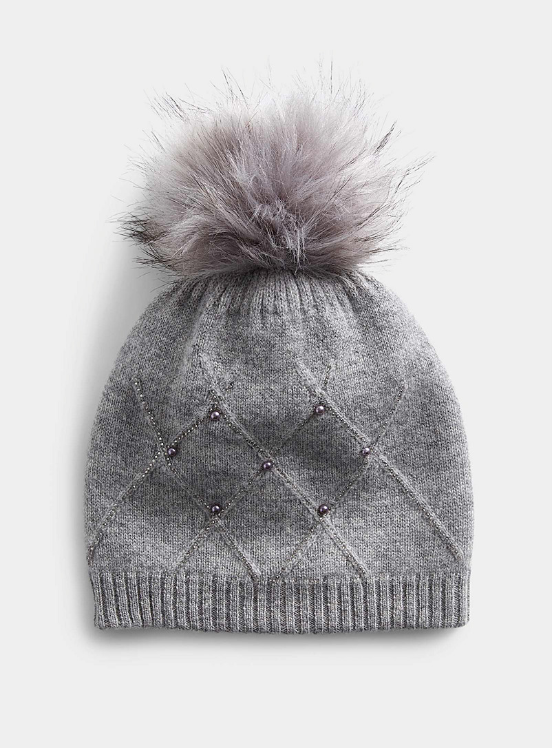Simons Light Grey Shimmery diamond wool tuque for women