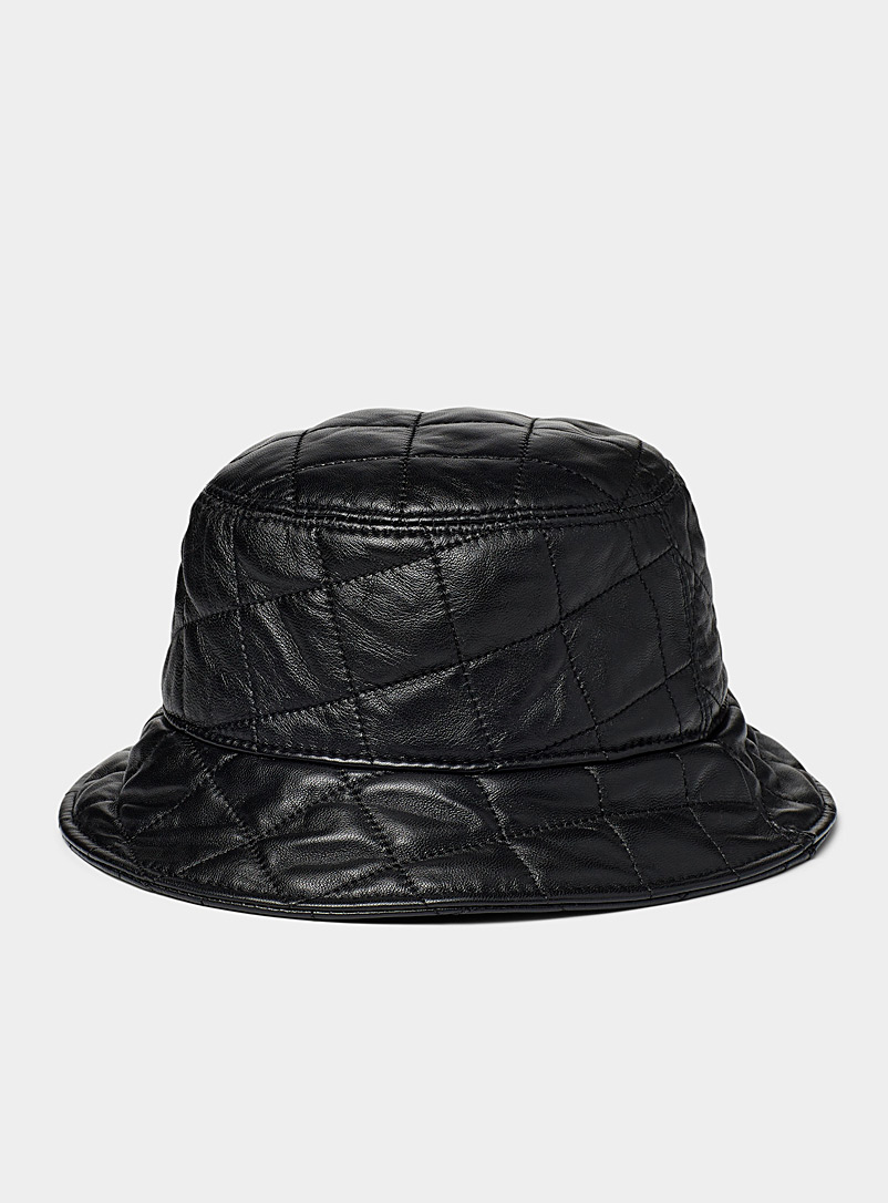 Simons Black Quilted leather bucket hat for women