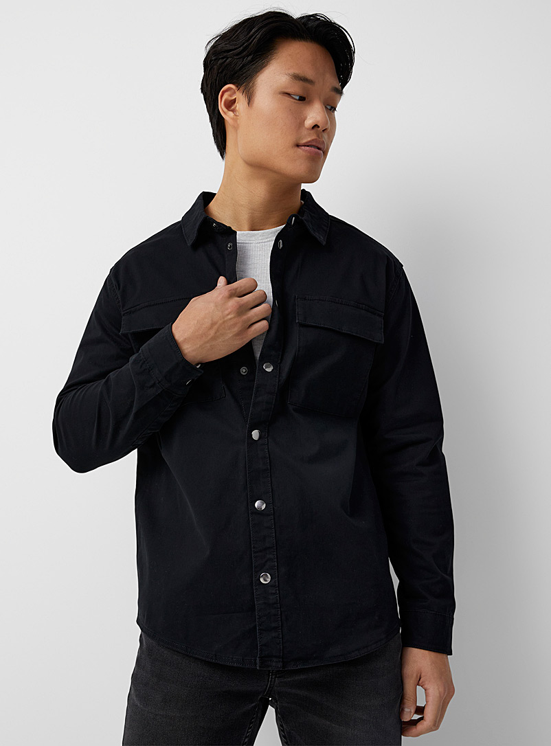 Only & Sons Black Brushed cotton utility overshirt for men