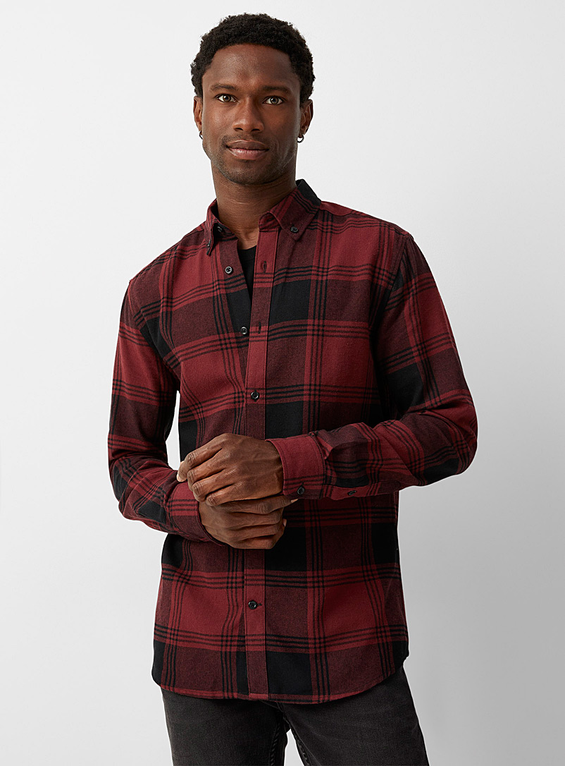 Only & Sons: La chemise flanelle carreaux urbains Coupe ajustée Rouge pour homme