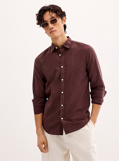 Only & Sons: La chemise lin uni Chocolat - Espresso pour homme