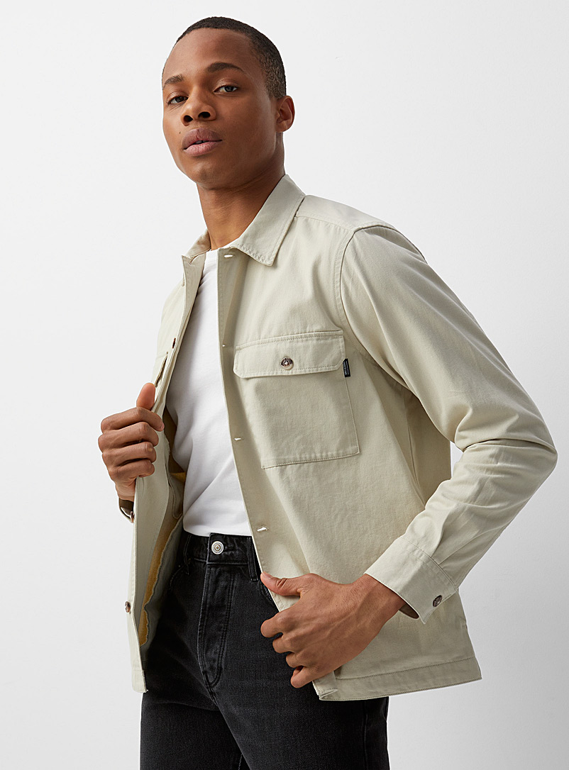 Only & Sons Ivory/Cream Beige Solid twill overshirt for men