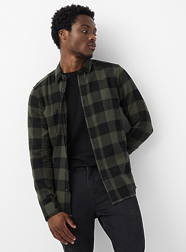 Only & Sons: La chemise flanelle carreaux damier <b>Coupe ajust&eacute;e</b> Vert fonc&eacute; - Mousse pour homme