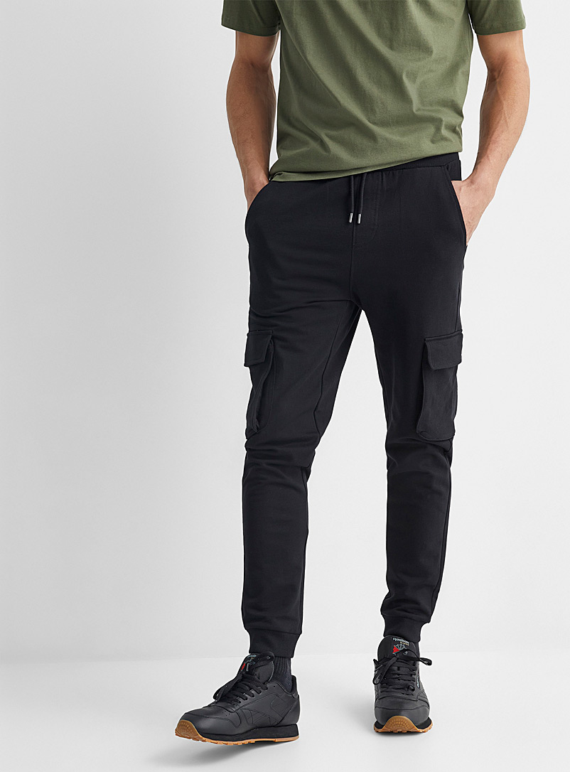Only & Sons Black Terry-lined cargo joggers for men