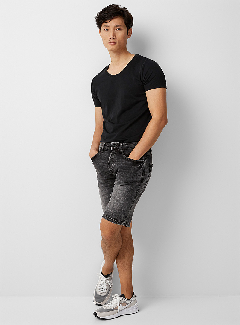 Only & Sons Grey Faded black jean Bermudas for men