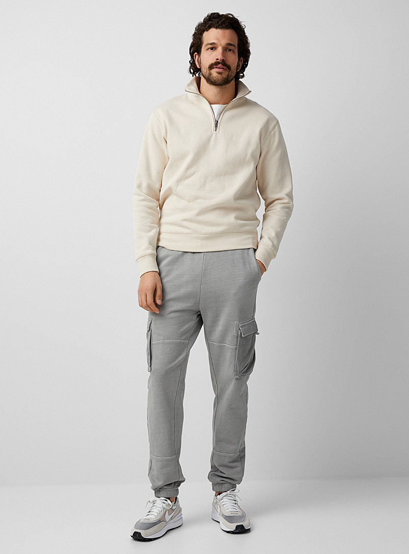 Only & Sons Light Grey Terry-lined faded cargo joggers for men