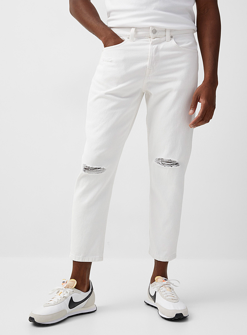 Only & Sons White Avi Beam white ripped-knee jean Tapered fit for men