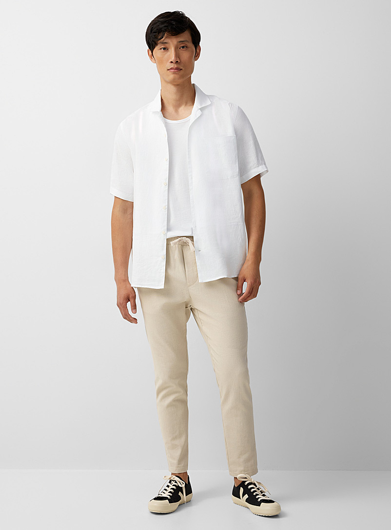 Only & Sons Ecru/Linen Cotton-linen comfort-waist pant for men