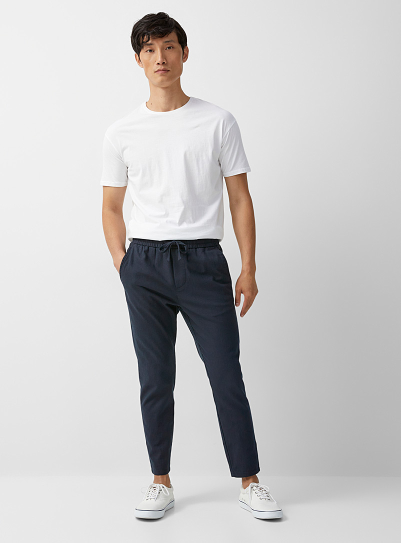 Only & Sons Marine Blue Cotton-linen comfort-waist pant for men