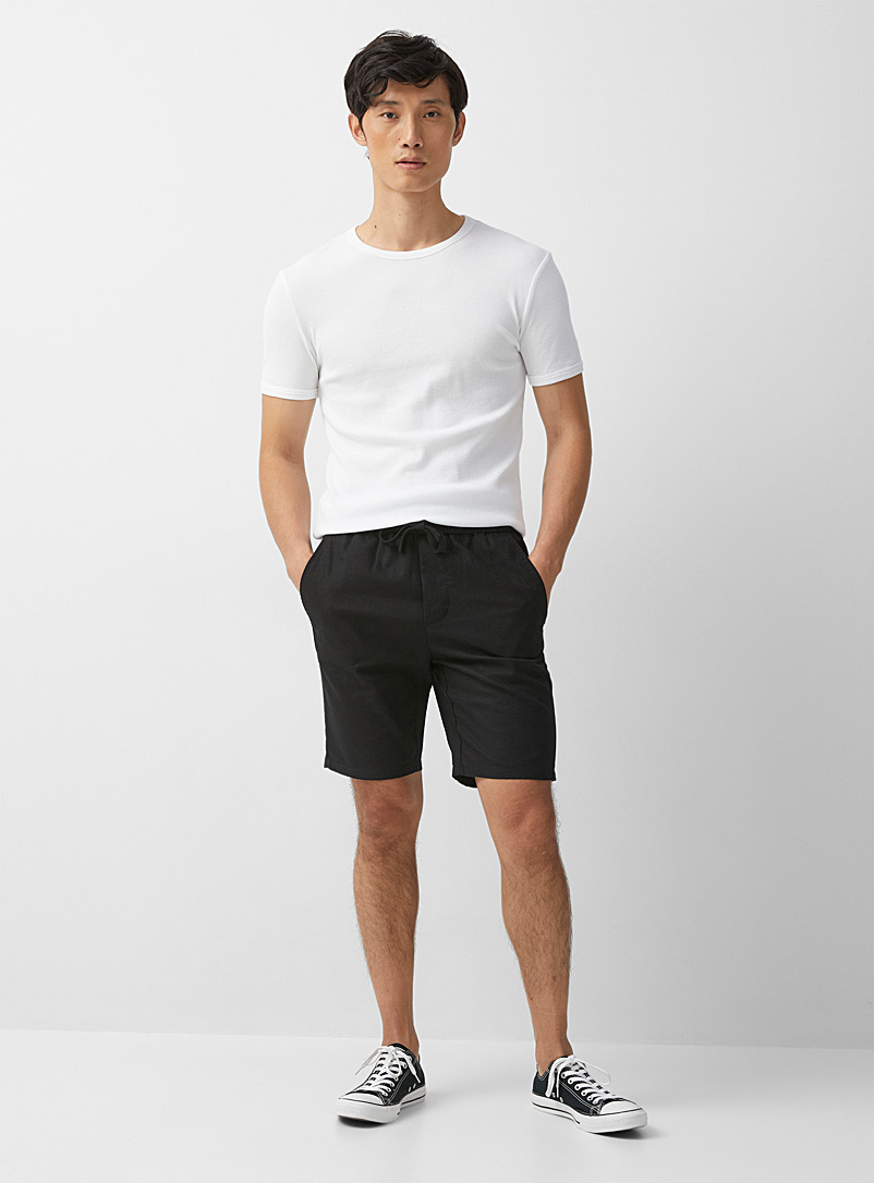 Only & Sons Black Cotton-linen comfort-waist short for men