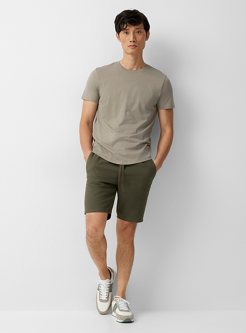 Only & Sons Khaki Cotton-linen comfort-waist short for men