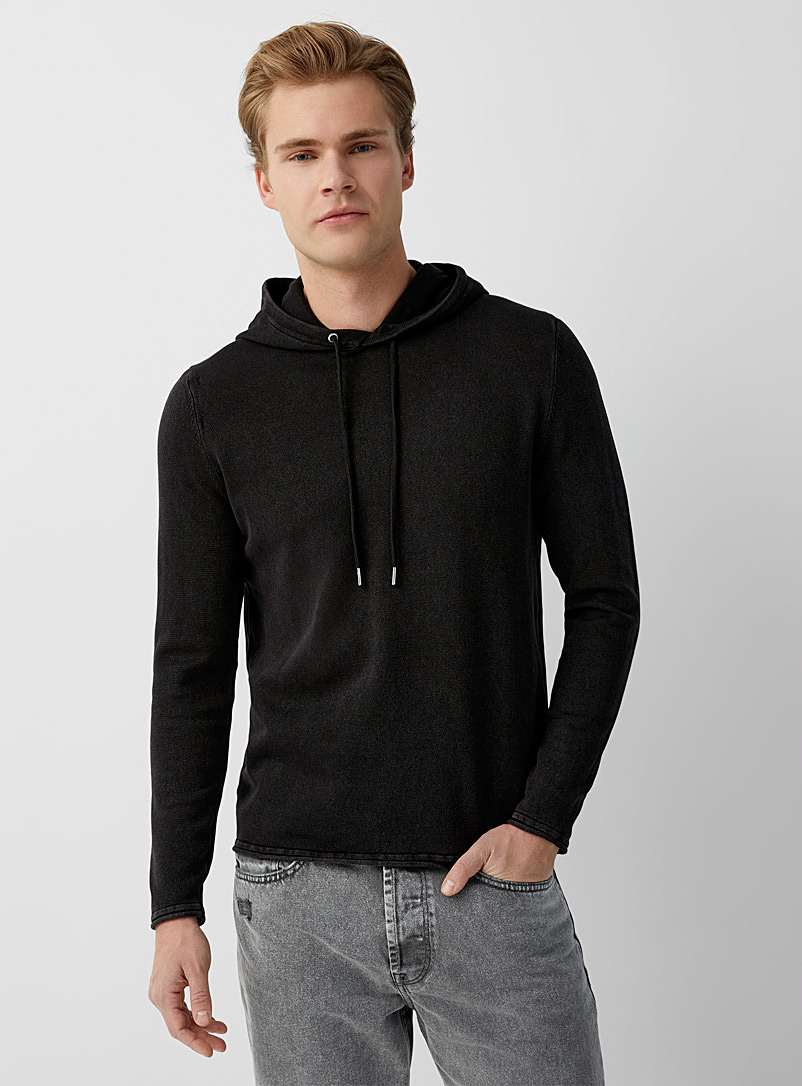 Only & Sons Black Faded knit hooded sweater for men